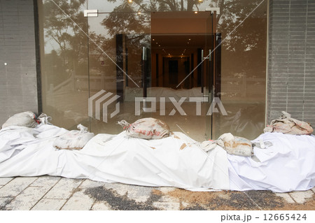 Flood protection sandbags front of the door 12665424