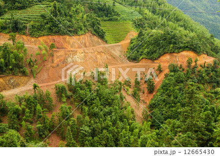 Aerial view of landslide in china Aerial view of landslide in china 12665430