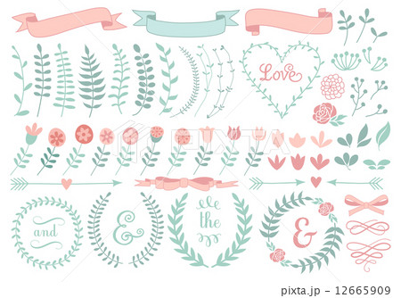 vintage floral laurel wreath set, vector design elements 12665909