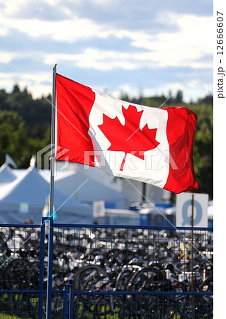 カナダ国旗と競技を待つ自転車ーCanadian Flag and Bicycles for Sports Event カナダ国旗と競技を待つ自転車ーCanadian Flag and Bicycles for Sports Event 12666607