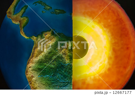Earth cut-away with visible iron core and all the geological lay 12667177