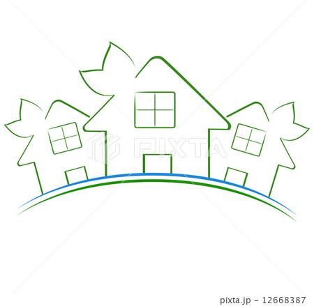 Vector illustration of the three green houses icon 12668387