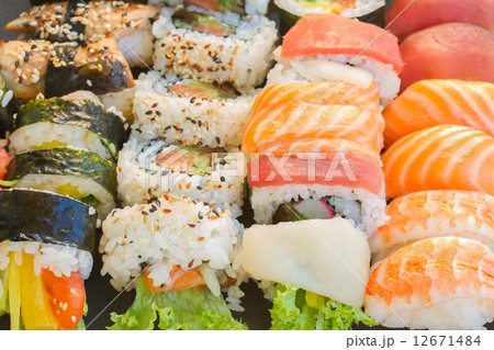 lunch with  sushi dish 12671484