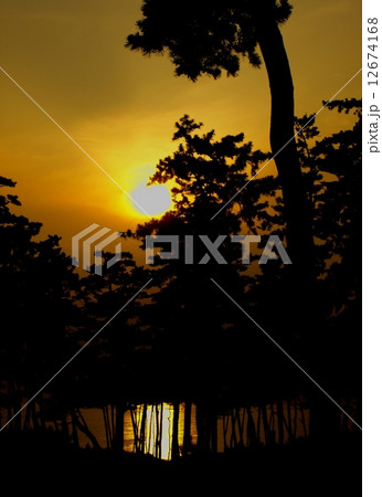 能登千里浜の夕景 12674168