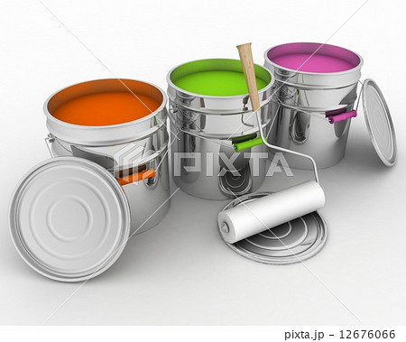 Open buckets with a paint and rollers Open buckets with a paint and rollers 12676066