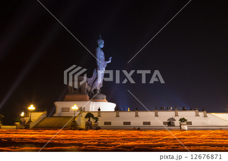 Makha Bucha Day at Phutthamonthon in Thailand. People walking pa 12676871