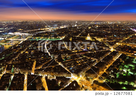 Aerial Night view of Paris 12677081