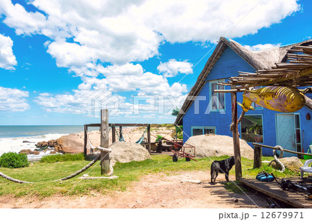 Typical brightly colored houses on the picturesque beach in Punt 12679971