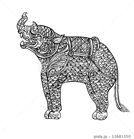 Drawing of rhinoceros,Thai traditional art 12681350