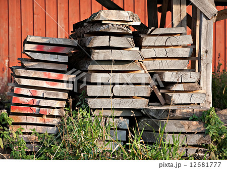 pile of wooden boards 12681777