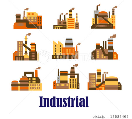 Flat industrial icons of plants and factories 12682465
