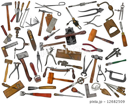 vintage tools mix collage on white vintage tools mix collage on white 12682509