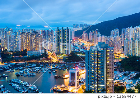 Aberdeen typhoon shelter in Hong Kong at night 12684477