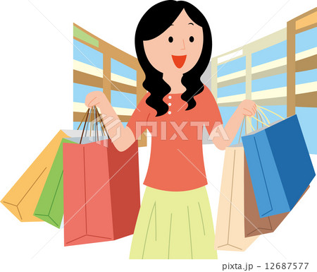 アウトレットモールで買い物をする若い女性 12687577