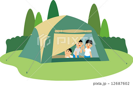 キャンプでテント内でくつろぐ若い男性3人 キャンプでテント内でくつろぐ若い男性3人 12687602