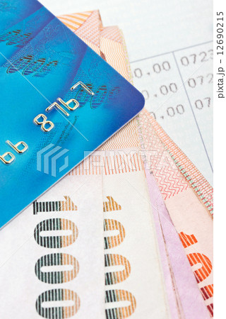 Credit card, Thai bank notes with bankbook. Credit card, Thai bank notes with bankbook. 12690215