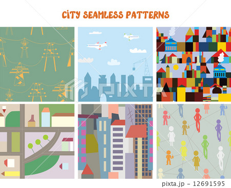 City and town seamless patterns set 12691595