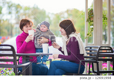 Grandmother, mother and little son in cafe Grandmother, mother and little son in cafe 12691998