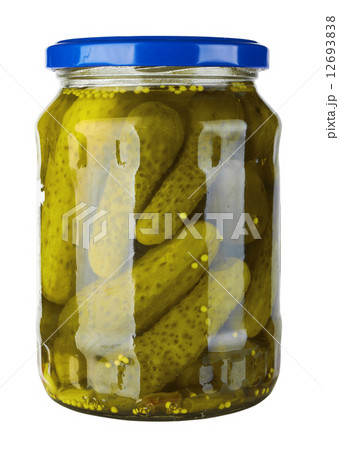 Glass jar with pickled cucumbers 12693838