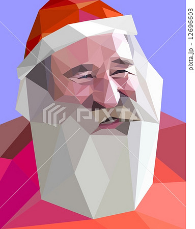 Trendy "low poly" style portrait of laughing Santa with gray beard . Vector concept  12696603