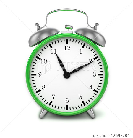Green retro styled classic alarm clock isolated 12697204