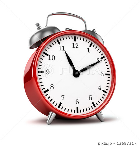 Red retro styled classic alarm clock isolated 12697317