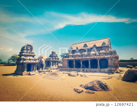 Five Rathas. Mahabalipuram, Tamil Nadu, South India 12697421