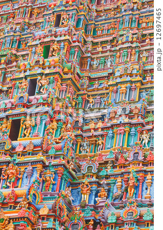 Sculptures on Hindu temple tower 12697465