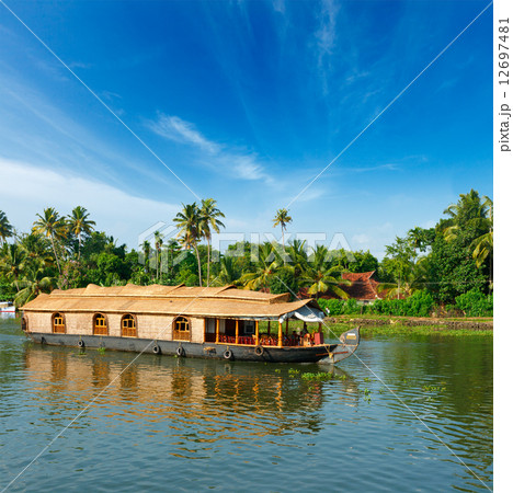Houseboat on Kerala backwaters, India Houseboat on Kerala backwaters, India 12697481