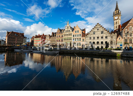 Ghent canal and Graslei street. Ghent, Belgium 12697488