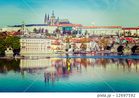 View of Charles bridge over Vltava river View of Charles bridge over Vltava river 12697592