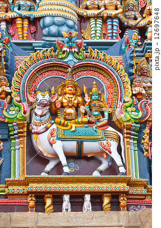 Sculptures on Hindu temple tower 12697648