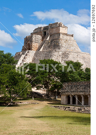 Mayan pyramid (Pyramid of the Magician, Adivino) in Uxmal, Mexic 12697692