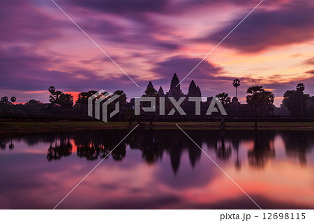 Angkor Wat - famous Cambodian landmark - on sunrise Angkor Wat - famous Cambodian landmark - on sunrise 12698115