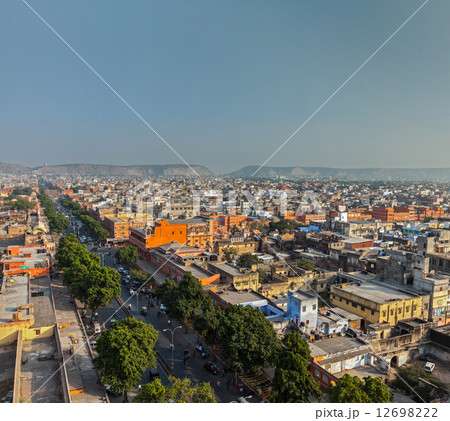 Aerial view of Jaipur (Pink city), Rajasthan, India 12698222