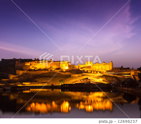 Amer Fort (Amber Fort) at night in twilight. Jaipur, Rajastan, 12698237
