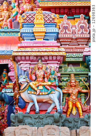 Sculptures on Hindu temple tower 12698363