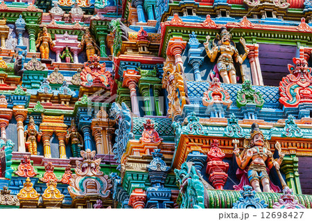 Sculptures on Hindu temple tower 12698427