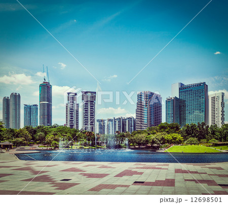 Vintage retro hipster style travel image of skyline of Central B 12698501