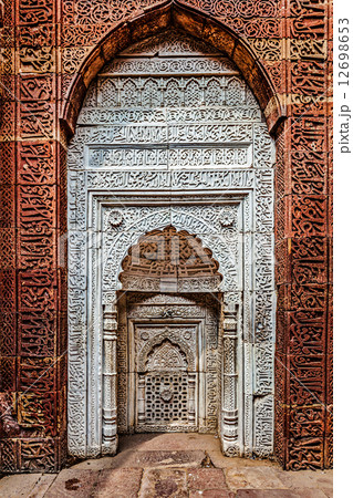 Decorated wall in Qutub complex. Delhi, India 12698653