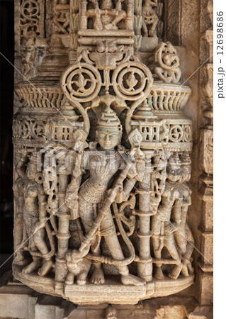Stone carving in Ranakpur temple, Rajasthan 12698686