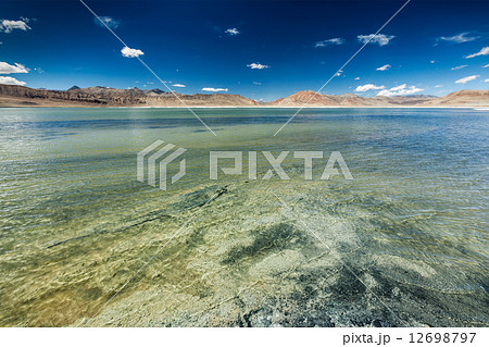 Himalayan lake Tso Kar in Himalayas, Ladakh, India 12698797