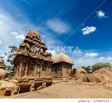 Five Rathas. Mahabalipuram, Tamil Nadu, South India Five Rathas. Mahabalipuram, Tamil Nadu, South India 12699114