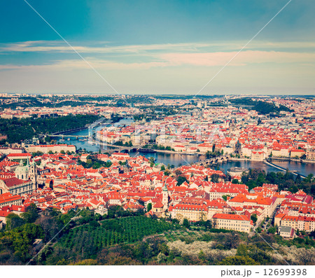 View of Charles Bridge over Vltava river and Old city from Petri 12699398
