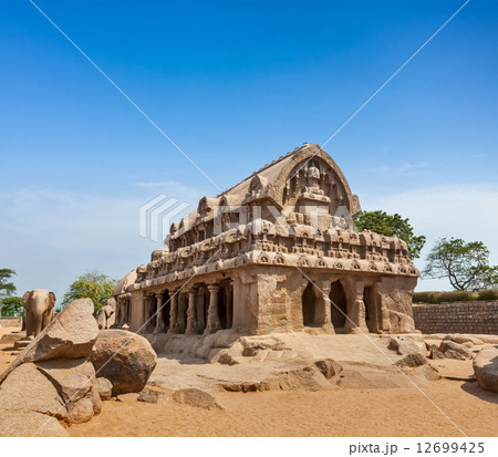 Five Rathas. Mahabalipuram, Tamil Nadu, South India Five Rathas. Mahabalipuram, Tamil Nadu, South India 12699425