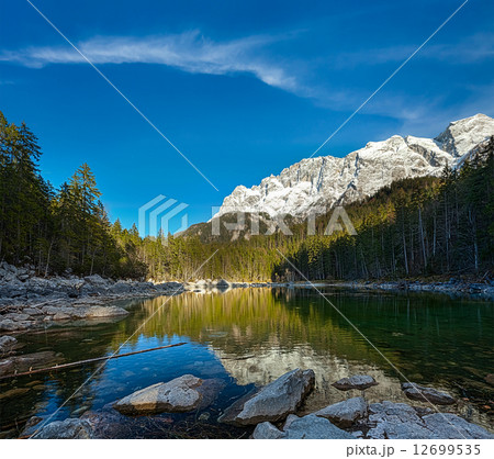 Frillensee lake and Zugspitze - the highest mountain in Germany 12699535