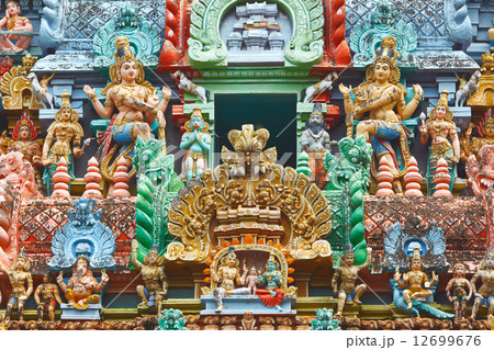 Sculptures on Hindu temple tower 12699676