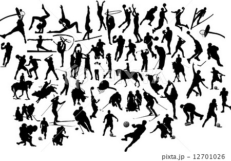 Collection of black and white sport silhouettes. Vector illustra 12701026