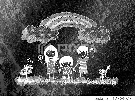 Happy family  father, mother, son and  daughter on wall texture 12704077