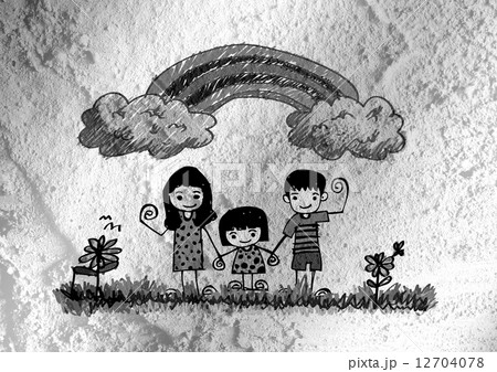 Happy family  father, mother, son and  daughter on wall texture 12704078